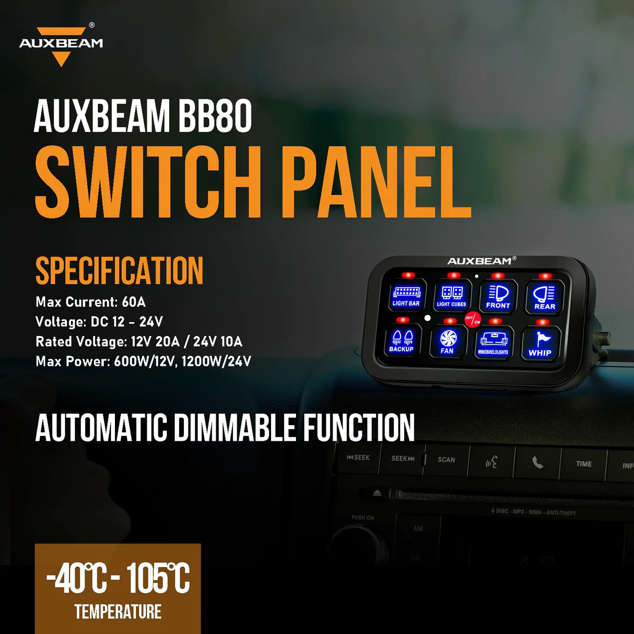 BB80 8 GANG LED SWITCH PANEL KIT AUTOMATIC DIMMABLE UNIVERSAL(TWO-SIDED OUTLET) BLUE