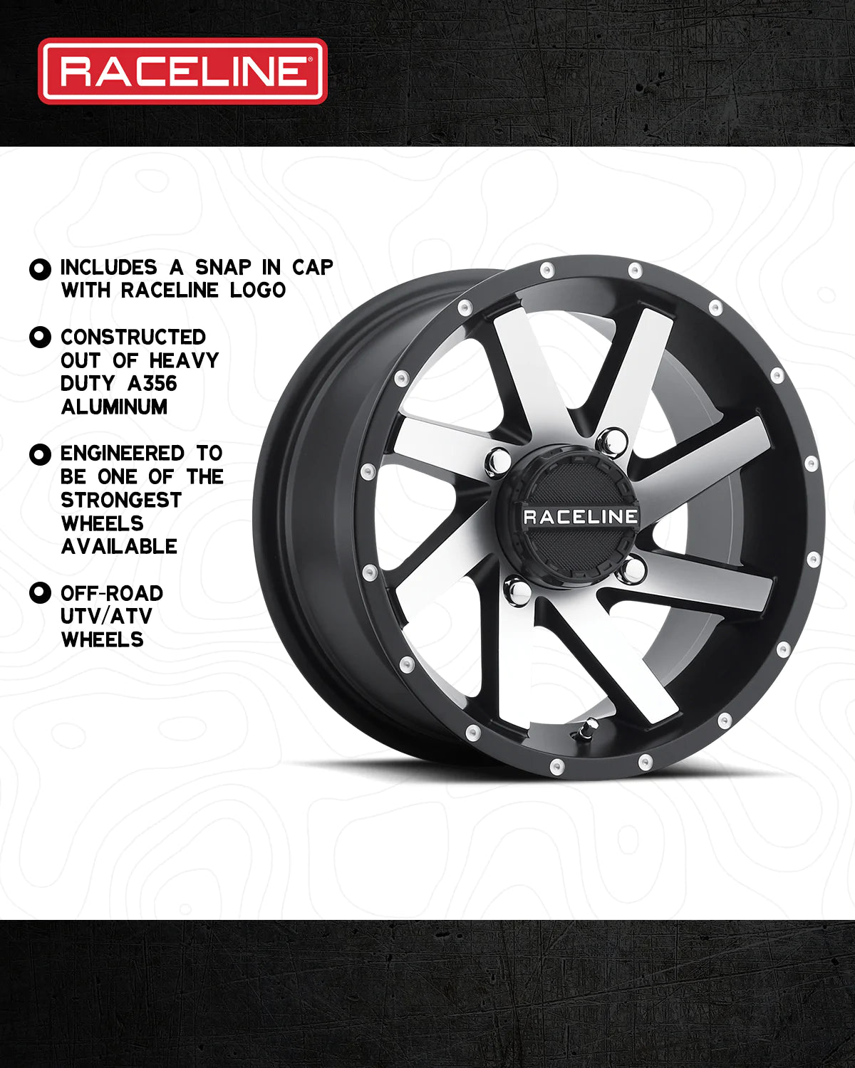 RACELINE TWIST WHEEL 14X7 BLK/MACHINED