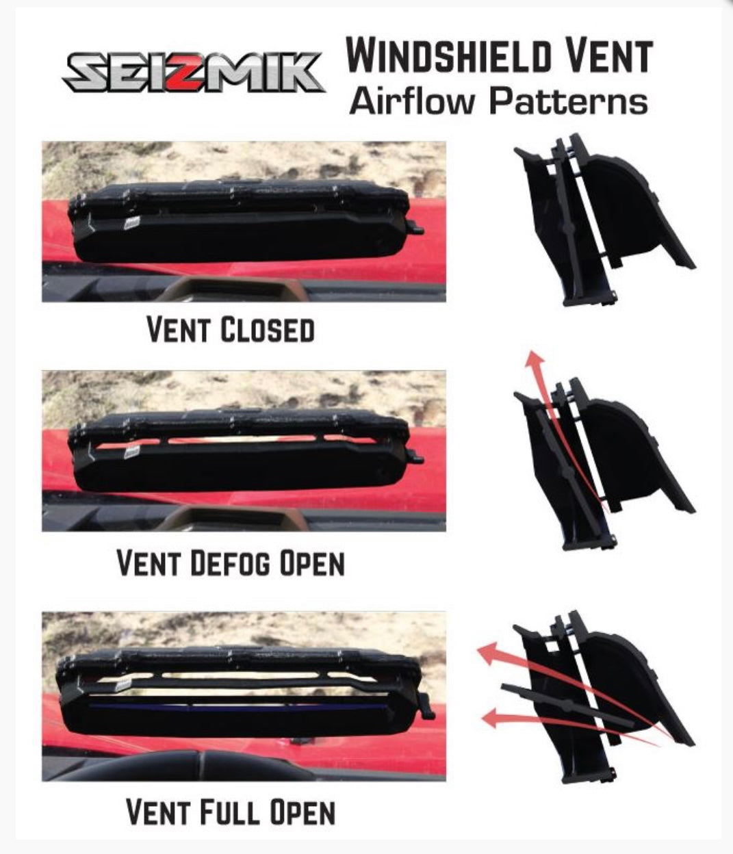 2013-21 Polaris Ranger Seizmik Versa-Vent Hard Coated Front Windshield