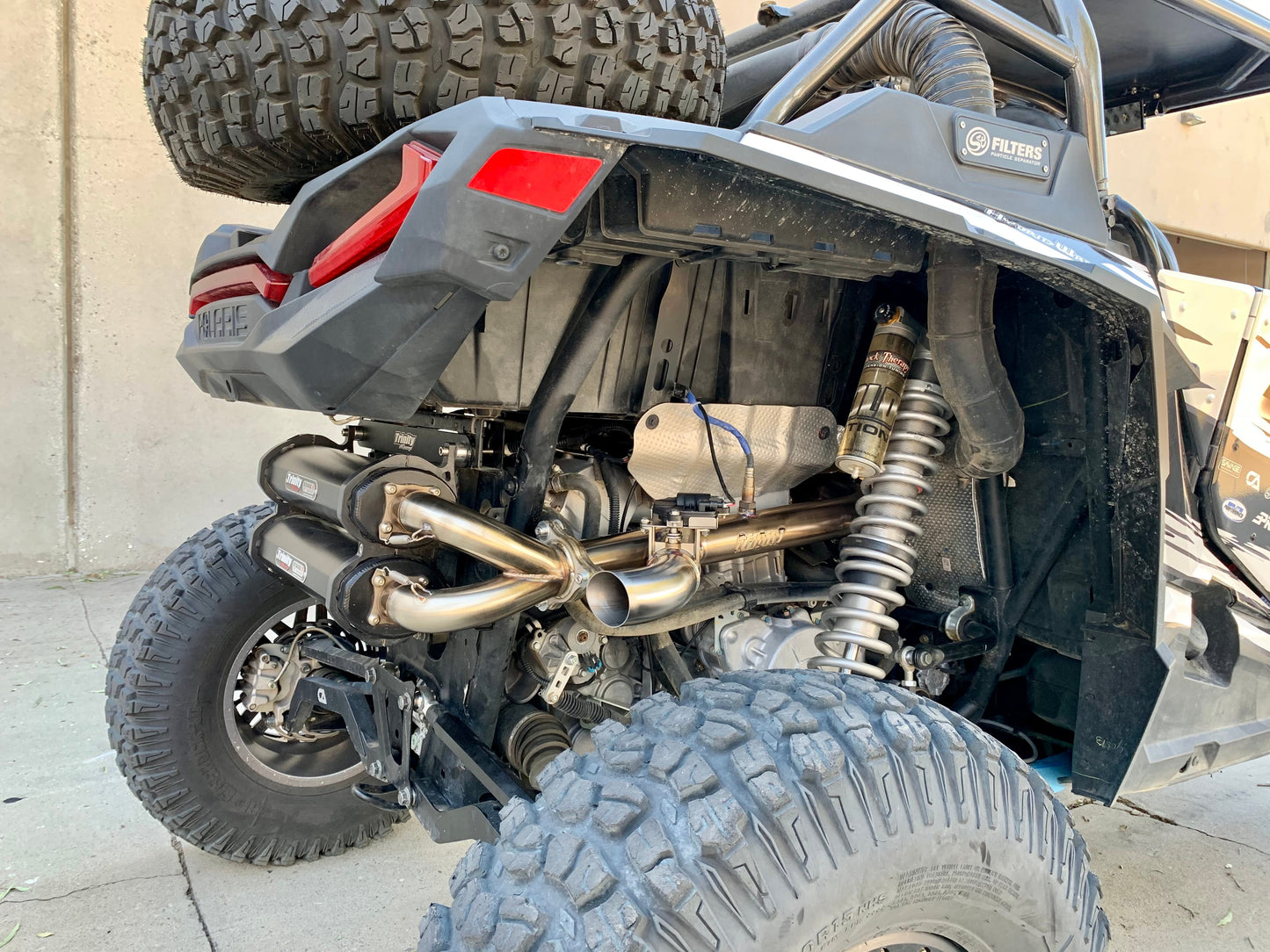 TRINITY RACING SIDE PIECE Header Pipe with Electronic Cutout - RZR Turbo