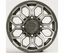 Load image into Gallery viewer, 14&quot;-15&quot; Falcon Ridge Satin Silver and Gun Metal Gray HC-8S Wheel Set w| Lug Nuts

